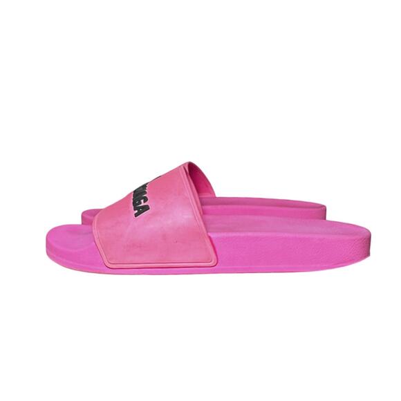 Balenciaga Fluo Pink Logo Rubber Beach Pool Slides Sandals Size 39 - Picture 5 of 8